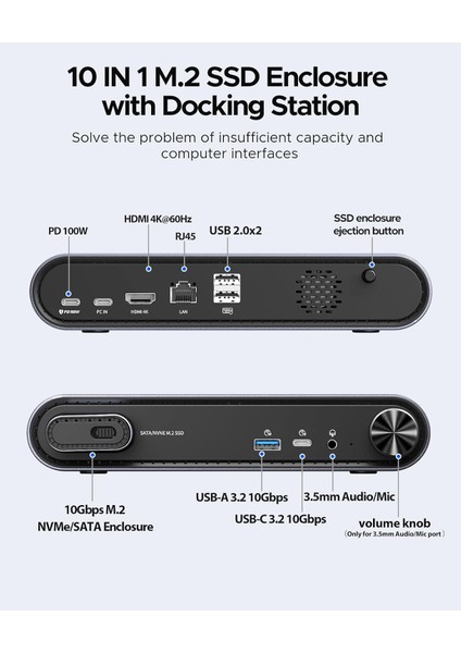 Ptm1 10IN1 Docking Station&disk KUTUSU/10GBPS,HDMI,2.5G Lan,pd 100W,USB3.2 Type-C,volume Button fiyatları