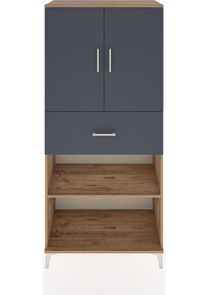 Hyperion Dolap 4 Raflı Tek Çekmeceli 2 Kapaklı 88X44X195 Çam-Antrasit