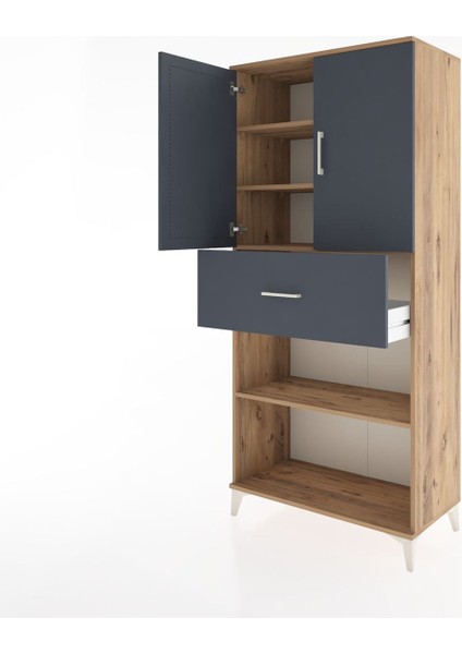 Hyperion Dolap 4 Raflı Tek Çekmeceli 2 Kapaklı 88X44X195 Çam-Antrasit fırsatları