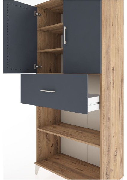 Hyperion Dolap 4 Raflı Tek Çekmeceli 2 Kapaklı 88X44X195 Çam-Antrasit indirimleri