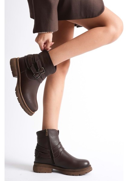 Kadın Hakiki Deri Tokalı Casual Bot - Kahve fiyatları