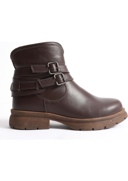 Kadın Hakiki Deri Tokalı Casual Bot - Kahve modelleri