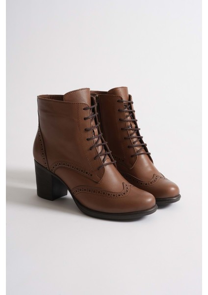 Kadın Hakiki Deri Lazer Detaylı Bağcıklı Bot - Ceviz fırsatları