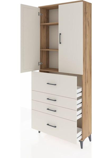 Arges Dolap 3 Raflı 4 Çekmeceli 2 Kapaklı 88X30X221 Çam-Aytaşı fırsatları