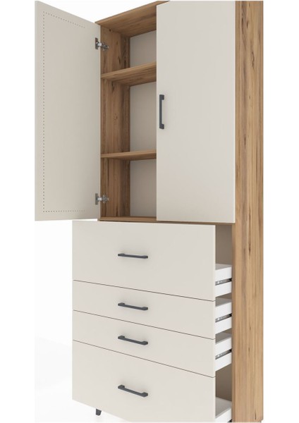 Arges Dolap 3 Raflı 4 Çekmeceli 2 Kapaklı 88X30X221 Çam-Aytaşı indirimleri