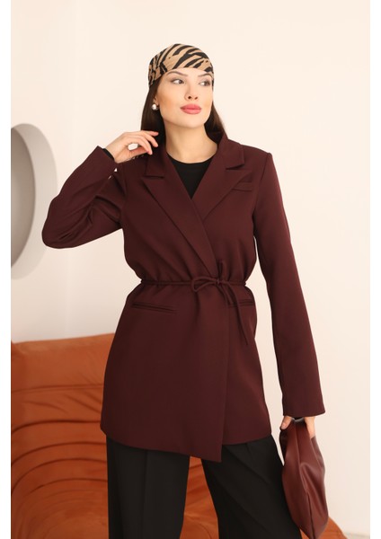 Kadın Vişne Bel Bağlamalı Blazer Ceket fiyatları