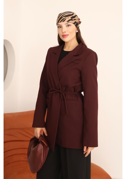 Kadın Vişne Bel Bağlamalı Blazer Ceket modelleri