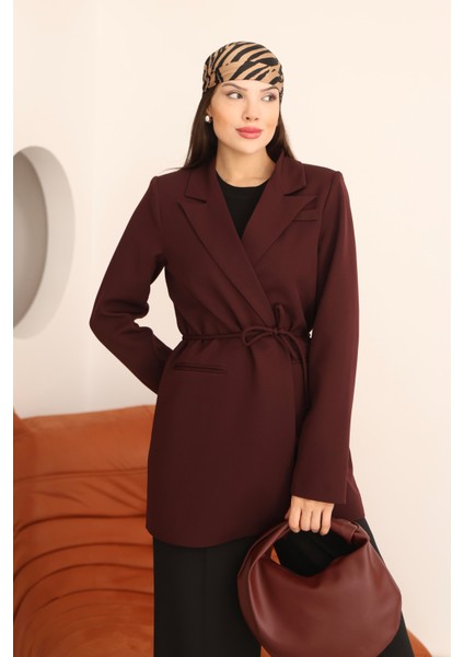Kadın Vişne Bel Bağlamalı Blazer Ceket fırsatları