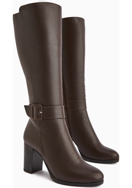 Jeen Hakiki Deri Kahve Topuklu Kadın Çizme modelleri