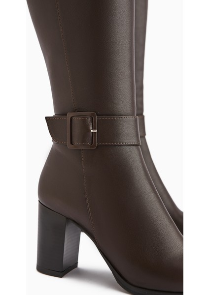 Jeen Hakiki Deri Kahve Topuklu Kadın Çizme fırsatları