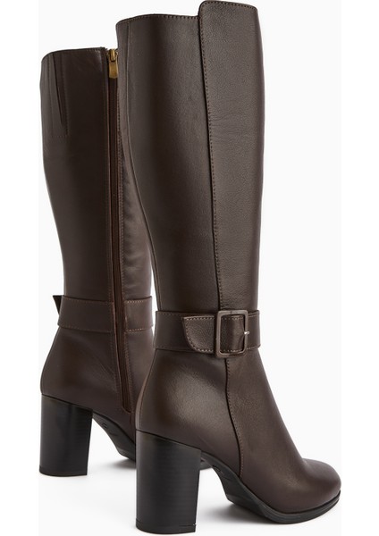 Jeen Hakiki Deri Kahve Topuklu Kadın Çizme indirimleri