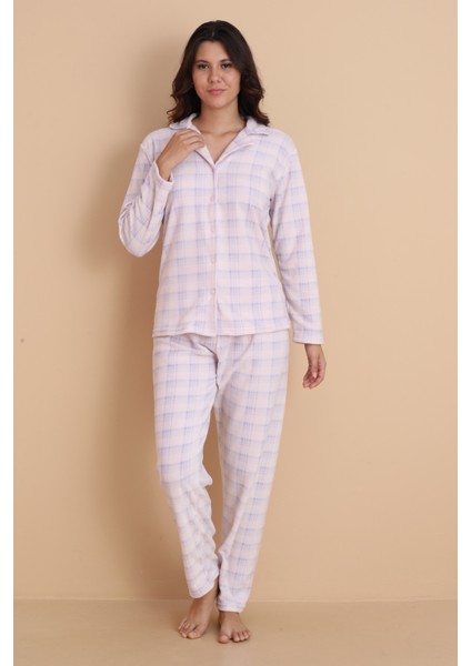Fwn 1604 Boydan Düğmeli Polar Kışlık Kadın Pijama Takımı