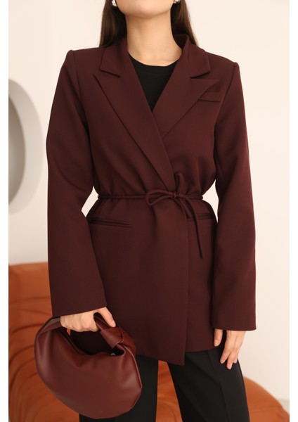 Kadın Vişne Bel Bağlamalı Blazer Ceket indirimleri