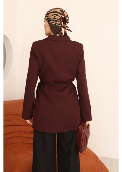 Kadın Vişne Bel Bağlamalı Blazer Ceket