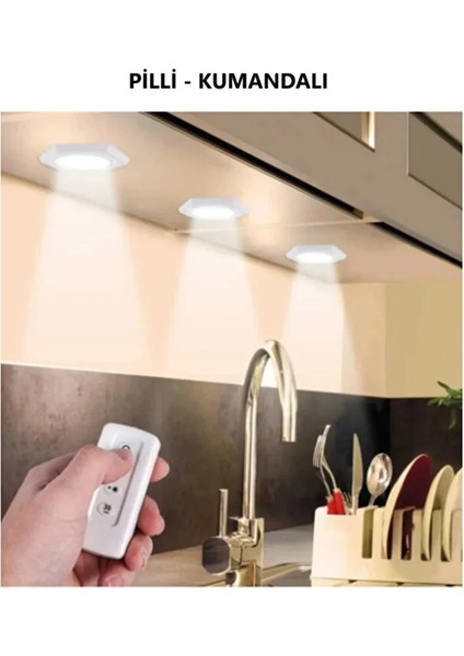 Masa Lambası Mutfak Tezgah Altı Banyo Dolabı Dolap Içi 3lü Kumandalı ve Pilli LED Işık