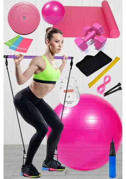15 Li Pilates Seti Topu Pilates Bandı Dambıl Minder Atlama Ipi Twister Aerobik Kemer Pilates Bar fırsatları