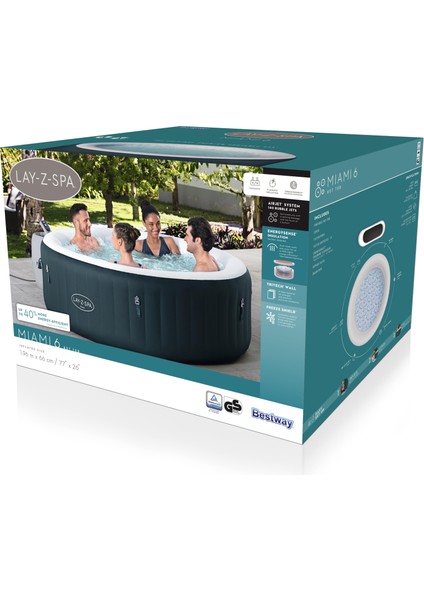 Lay-Z-Spa® Miami Airjet™ 6001D Enerji Tasarruflu Şişme Spa Havuzu,4-6 Kişilik