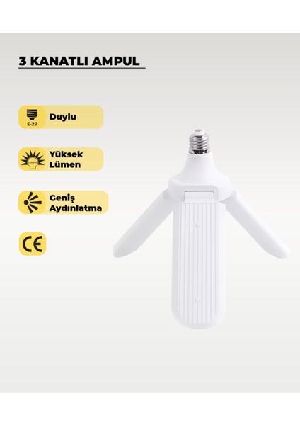 24W 3 Kanatlı Pervane LED Ampul 6500K (Beyaz Işık) fırsatları