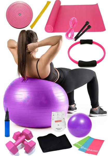 15 Li Pilates Seti Topu Pilates Bandı Dambıl Minder Atlama Ipi Twister Aerobik Kemer Çember fırsatları