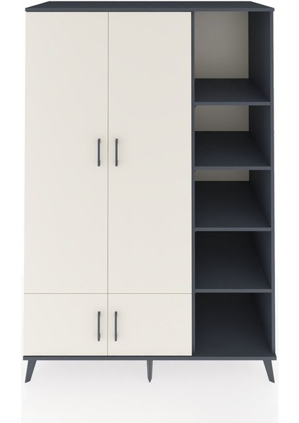 Kronos Dolap 6 Raflı 4 Kapaklı Tek Askılı 132X59X195 Antrasit-Aytaşı/antrasit