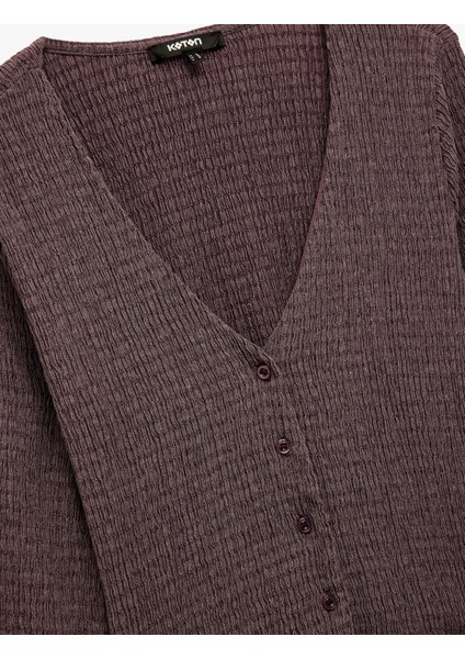 Bürümcük Kumaş Slim Fit Uzun Kollu V Yaka Düğmeli Bluz modelleri