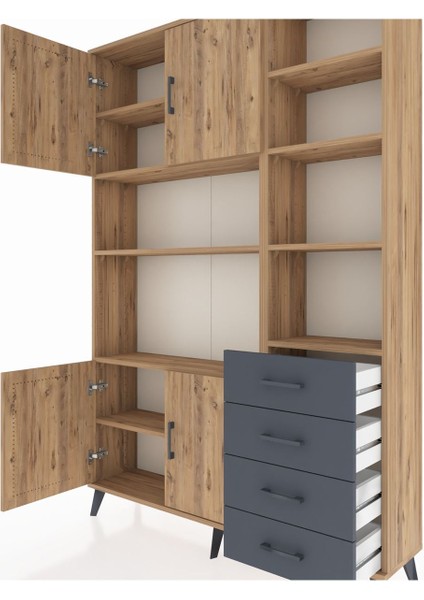 Arges Dolap 9 Raflı 4 Çekmeceli 4 Kapaklı 132X30X195 Çam-Çam/antrasit fırsatları