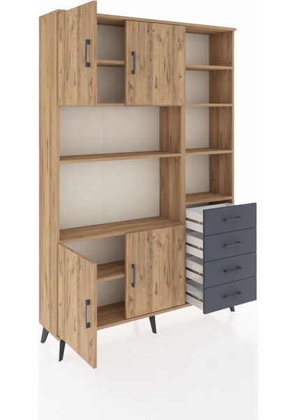 Arges Dolap 9 Raflı 4 Çekmeceli 4 Kapaklı 132X30X195 Çam-Çam/antrasit indirimleri
