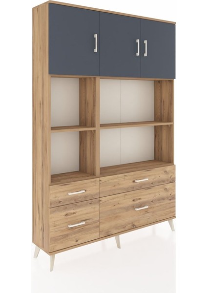 Arges Dolap 8 Raflı 4 Çekmeceli 3 Kapaklı 132X30X195 Çam-Antrasit/çam fiyatları