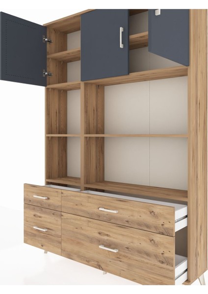 Arges Dolap 8 Raflı 4 Çekmeceli 3 Kapaklı 132X30X195 Çam-Antrasit/çam fırsatları