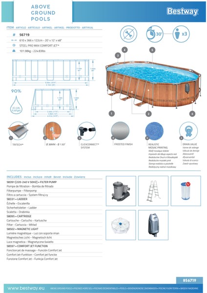 ® 56719 Power Steel® Comfort Jet™ Serisi Prefabrik Havuz Seti 6,10 M x 3,66 M x 1,22 M indirimleri