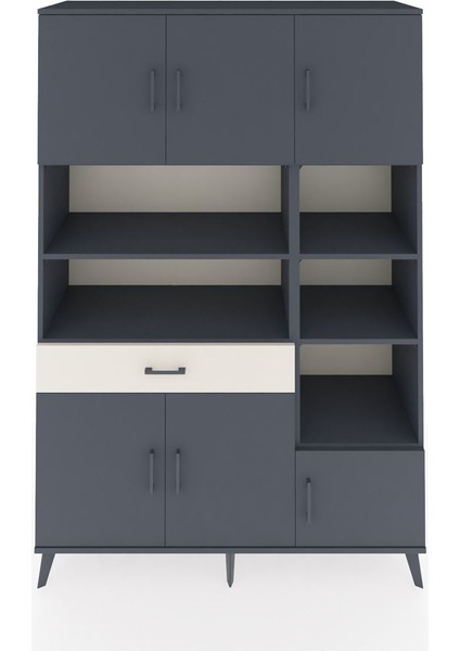 Hyperion Dolap 10 Raflı Tek Çekmeceli 6 Kapaklı 132X44X195 Antrasit-Antrasit/aytaşı