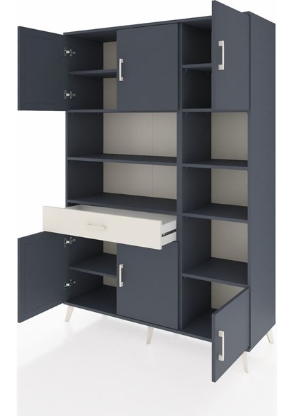 Hyperion Dolap 10 Raflı Tek Çekmeceli 6 Kapaklı 132X44X195 Antrasit-Antrasit/aytaşı modelleri