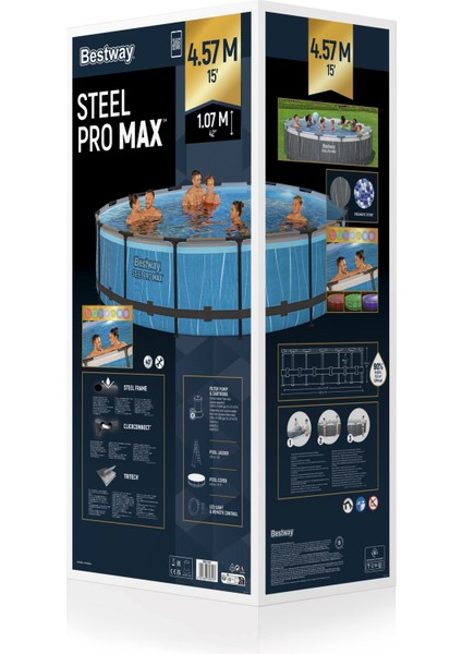 561GD Steel Pro Max™ LED Işıklandırmalı Prefabrik Yer Üstü Çember Havuz Seti 4.57 M x 1.07 M