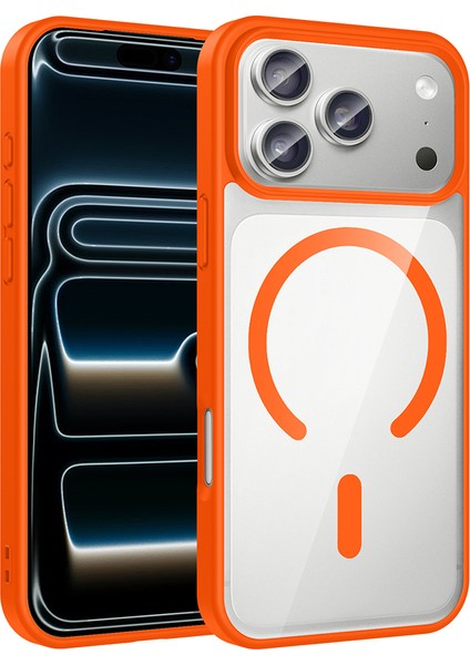 iPhone 17 Pro Max Kılıf M-Safe Wireless Şarj Özellikli Silikon Klfs Ege Kapak - Turuncu fiyatları