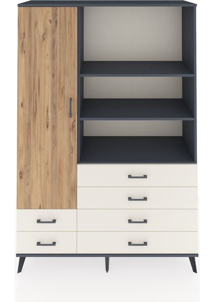 Hyperion Dolap 7 Raflı 6 Çekmeceli Tek Kapaklı 132X44X195 Antrasit-Çam/aytaşı
