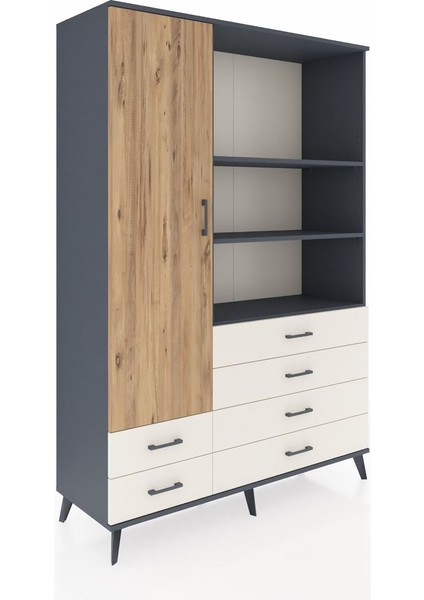 Hyperion Dolap 7 Raflı 6 Çekmeceli Tek Kapaklı 132X44X195 Antrasit-Çam/aytaşı fiyatları
