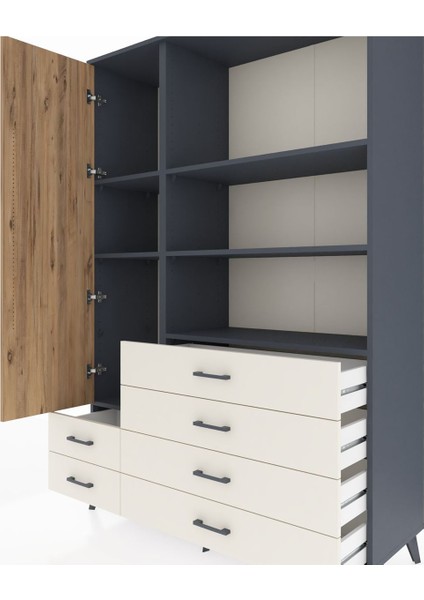 Hyperion Dolap 7 Raflı 6 Çekmeceli Tek Kapaklı 132X44X195 Antrasit-Çam/aytaşı fırsatları