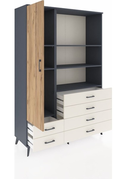 Hyperion Dolap 7 Raflı 6 Çekmeceli Tek Kapaklı 132X44X195 Antrasit-Çam/aytaşı indirimleri