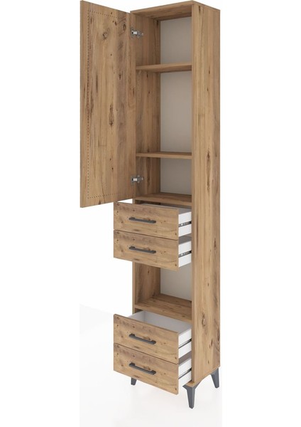 Arges Dolap 4 Raflı 4 Çekmeceli Tek Kapaklı 44X30X221 Çam-Çam fırsatları