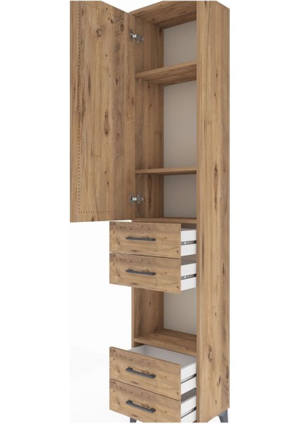 Arges Dolap 4 Raflı 4 Çekmeceli Tek Kapaklı 44X30X221 Çam-Çam indirimleri