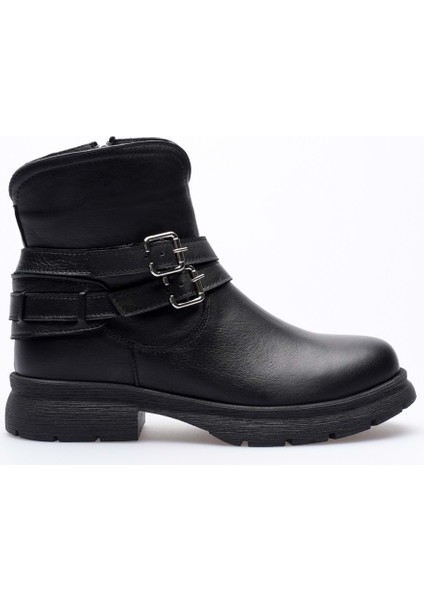 Kadın Hakiki Deri Tokalı Casual Bot - Siyah modelleri