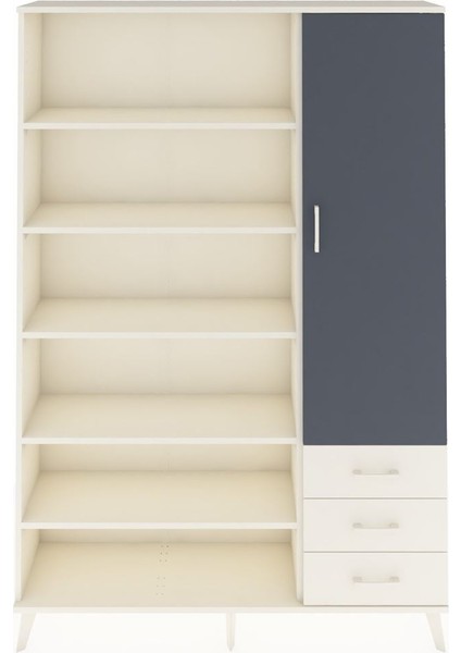 Arges Dolap 9 Raflı 3 Çekmeceli Tek Kapaklı 132X30X195 Aytaşı-Antrasit/aytaşı