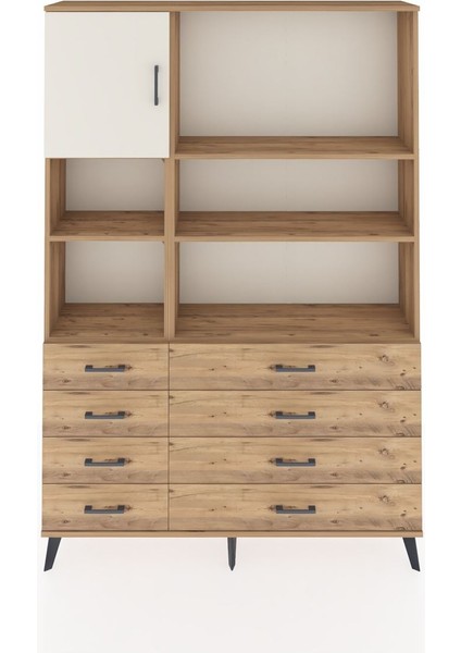 Arges Dolap 7 Raflı 8 Çekmeceli Tek Kapaklı 132X30X195 Çam-Aytaşı/çam