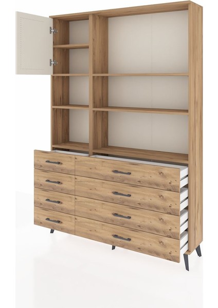 Arges Dolap 7 Raflı 8 Çekmeceli Tek Kapaklı 132X30X195 Çam-Aytaşı/çam modelleri