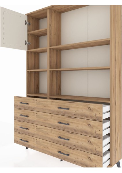 Arges Dolap 7 Raflı 8 Çekmeceli Tek Kapaklı 132X30X195 Çam-Aytaşı/çam fırsatları