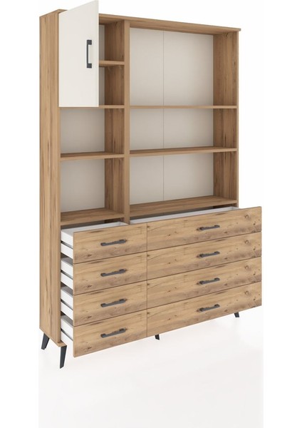 Arges Dolap 7 Raflı 8 Çekmeceli Tek Kapaklı 132X30X195 Çam-Aytaşı/çam indirimleri