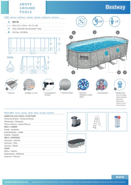® 56716 Power Steel™ Vista Serisi 2- Prefabrik Yer Üstü Havuz Seti 5,49 M x 2,74 M x 1,22 M