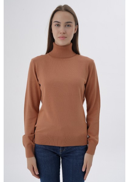 Kadın Kiremit %100 Organik Pamuk Balıkçı Yaka Triko Kazak TRIST-6103