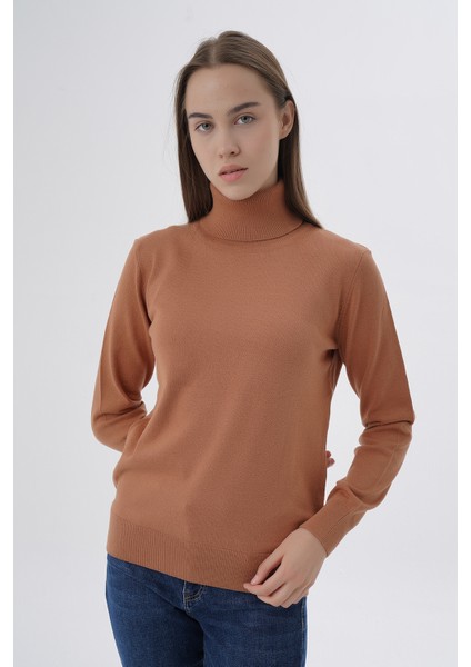 Kadın Kiremit %100 Organik Pamuk Balıkçı Yaka Triko Kazak TRIST-6103