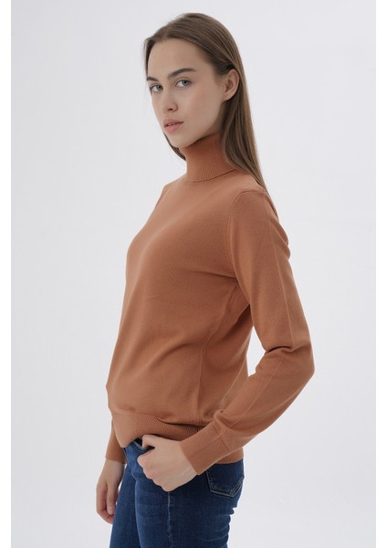 Kadın Kiremit %100 Organik Pamuk Balıkçı Yaka Triko Kazak TRIST-6103